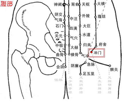 沖門穴→治腹痛、帶下